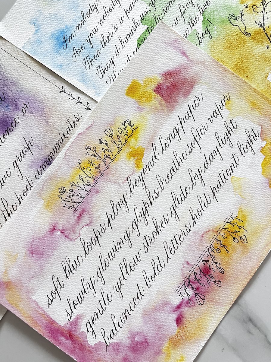 Copperplate calligraphy, student work from a previous CTTP batch