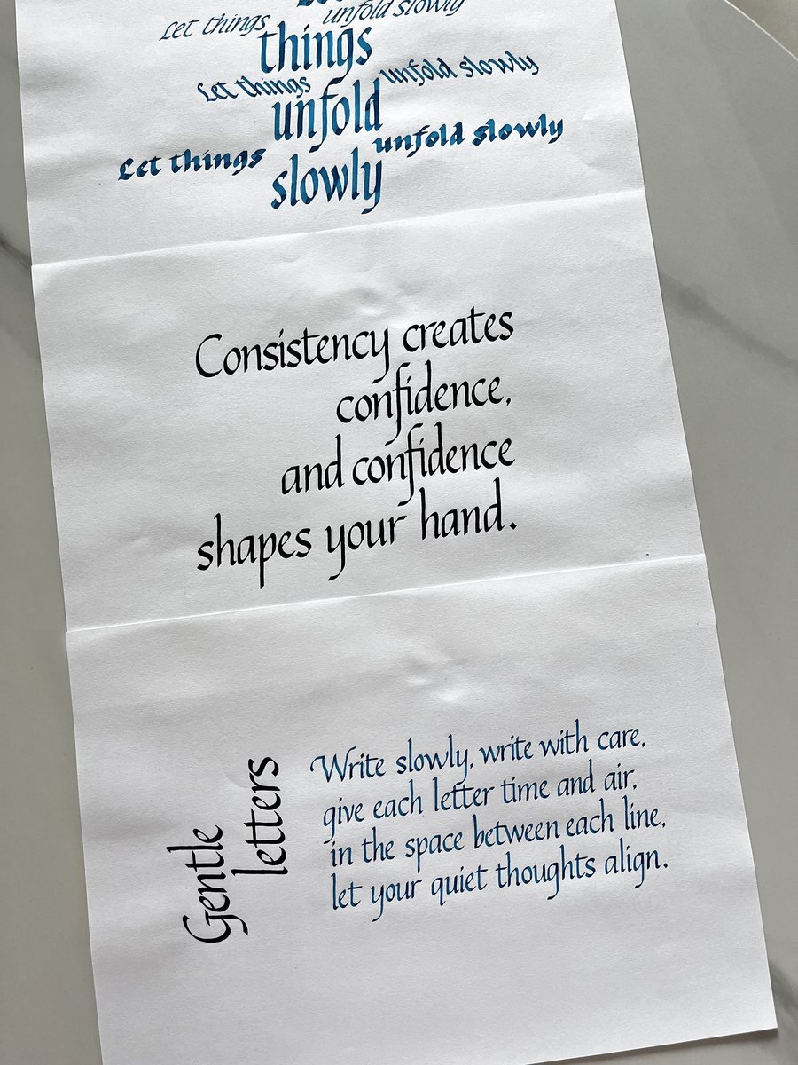 Italic calligraphy, student work from a previous CTTP batch